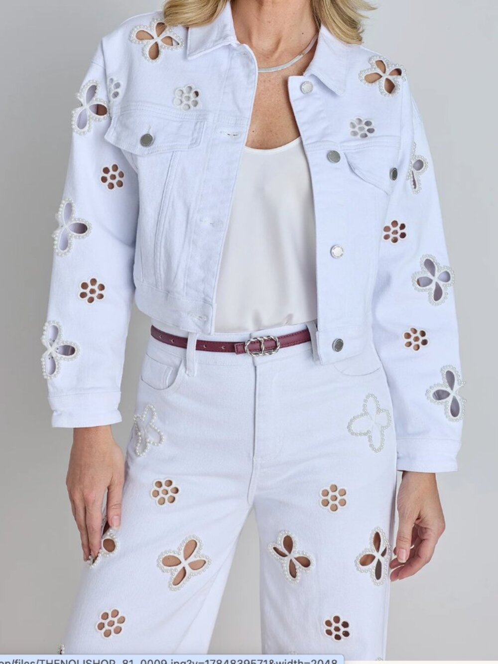 NWT Noli Shop Pearl Embroidered Denim Jacket, sz L